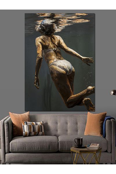 Tablomega Pânză decorativă pentru femei plutitoare în mare - Lemn MDF