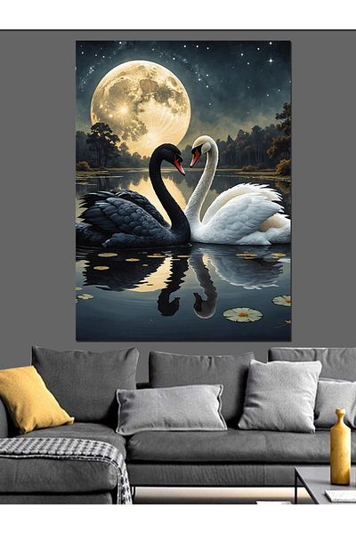 Tablomega Canvas Decorativ Lebede Albe Negre - Tablou din Lemn MDF