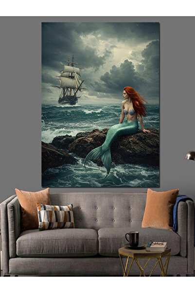 ekart Denizkızı Ve Fırtınalı Deniz Dekoratif Kanvas - Mdf Ahşap Tablo