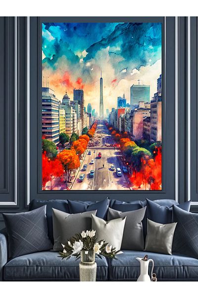 Tablomega Pânză decorativă oraș colorată - MDF Lemn