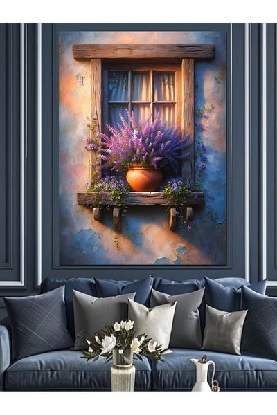 Tablomega Fereastră Retro și Pânză Decorativă Flori - Lemn MDF