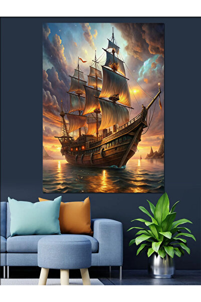 ekart Kadırga Yelkenli Gemi Dekoratif Kanvas - Mdf Ahşap Tablo