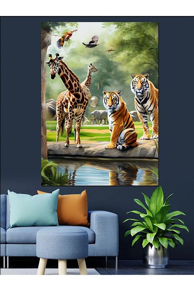 Tablomega Pânză decorativă Girafe și Tigră - Lemn MDF