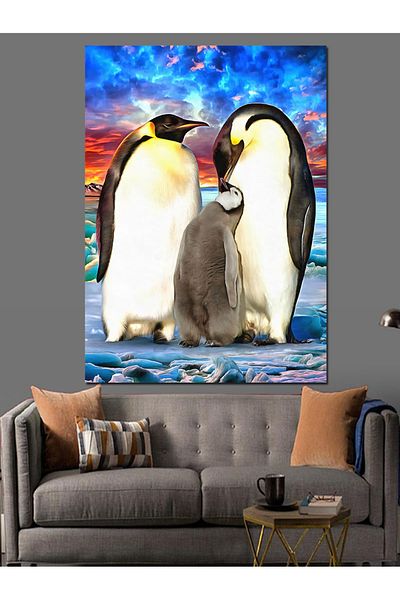 Tablomega Διακοσμητικός καμβάς Cute Penguin Family - Ξύλινος πίνακας MDF