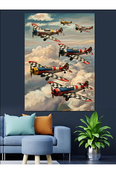 Tablomega Acrobatics Planes Canvas Decorativ - MDF Lemn