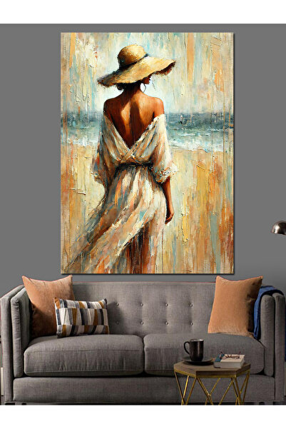 KanvasSepeti Peisaj cu femeie în pălărie, pictură în ulei, texturată, pânză d...