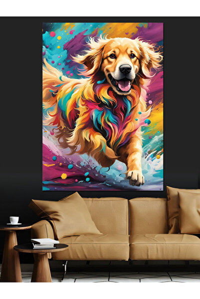 ekart Sevimli Golden Köpek Dekoratif Kanvas - Mdf Ahşap Tablo