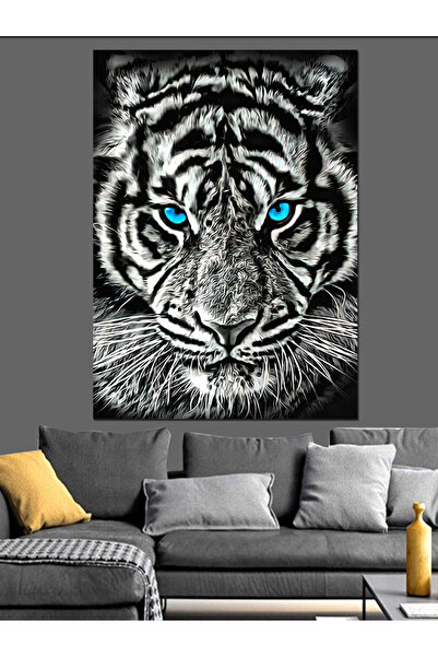 KanvasSepeti Pictură în ulei decorativă Tigru cu ochi albaștri, texturată, de...