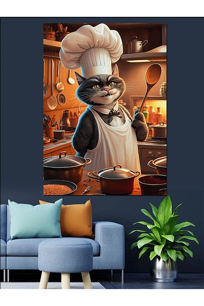 Tablomega Cook Chef Cat în Bucătărie Pânză Decorativă - Lemn MDF