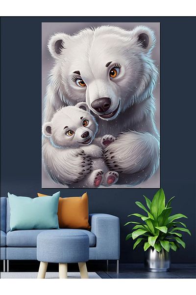 Tablomega Pisicuță Urs Polar și Mama Canvas Decorativ - Lemn MDF