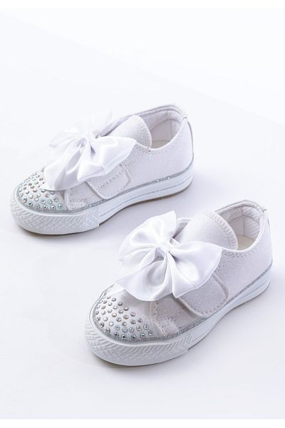 p papuccum ortopedi çocuk ayakkabıları Girl's Mother of Pearl Anti-Slip Sole Lighted Bow Stone Sports