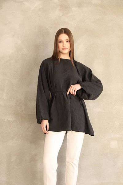 DESTİNA Women's Sleeves Balloon Detailed Belted Modal Fabric Tunic