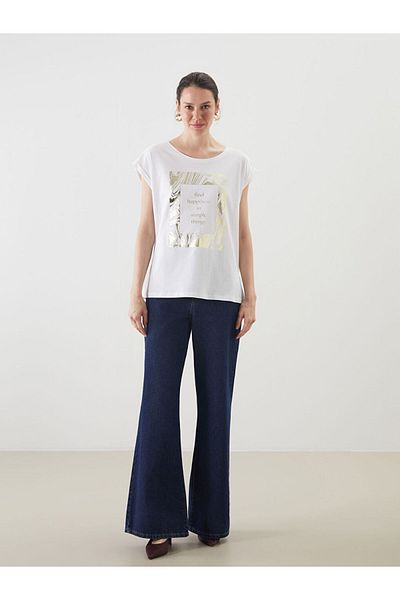 LC Waikiki Tricou de damă cu imprimeu cu decolteu rotund de sezon nou - S5LK38Z8