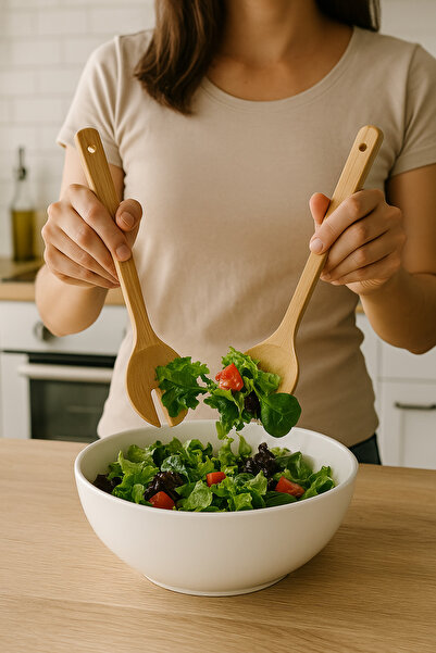 Mirilliahome Set of 2 Bamboo Salad Serving Spoons – Natural Wooden Salad Spoon