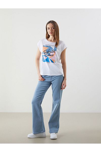 LC Waikiki Tricou de damă cu imprimeu cu decolteu rotund de sezon nou - S5LK38Z8