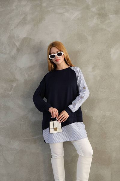 DESTİNA Women's Sleeve Button Detail Two Thread Oversized Sweat Tunic