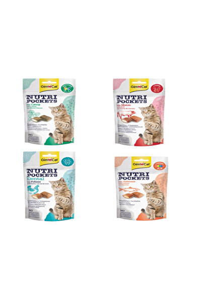 Gimcat Nutripockets Kedi Ödülü Biftek, Dental, Kedi Otu, Somon 4 adet X 60 GR