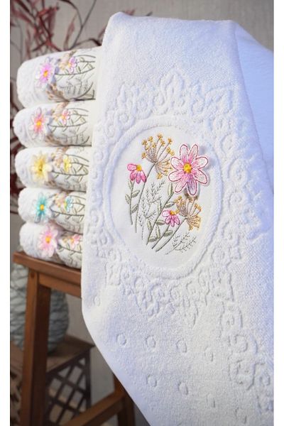 begenal home 100% Cotton 3D Embroidered 6 Pieces 50X90 cm Hand Face Towel