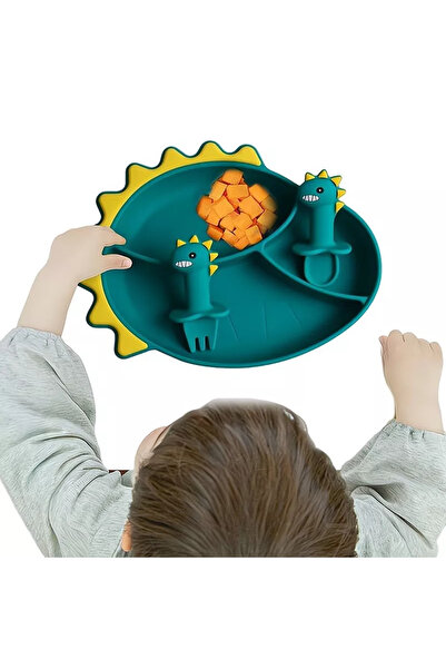 Arabest مجموعة تغذية الطفل من 3 قطع، طبق سيليكون على شكل ديناصور للطفل باللون...