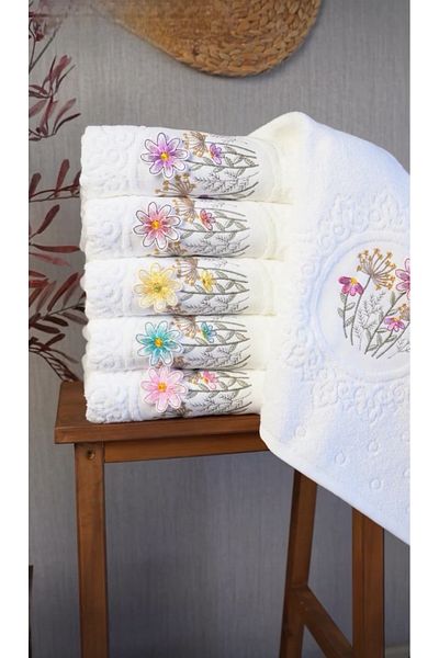 begenal home 100% Cotton 3D Embroidered 6 Pieces 50X90 cm Hand Face Towel