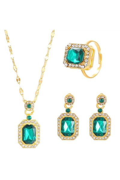 Choice Green 2 5 Piece Set Women Fashionable Temperament Circular Green Crystal Necklace Bracelet Earring R