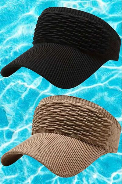 Mood Agenda Women's Knitted Textured Uv Protection Summer Visor Hat Set of 2