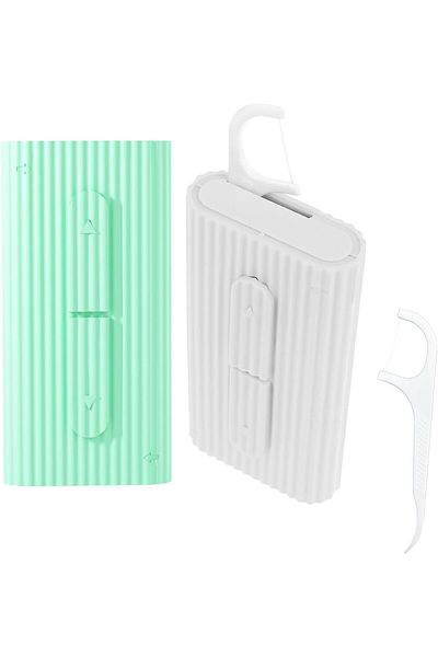 COOYA 2 Pcs Portable Dental Floss Case, Refillable Dental Floss Pick Organizer Case(Green+White)