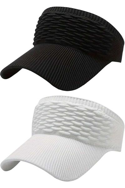 Mood Agenda Women's Knitted Textured Uv Protection Summer Visor Hat Set of 2