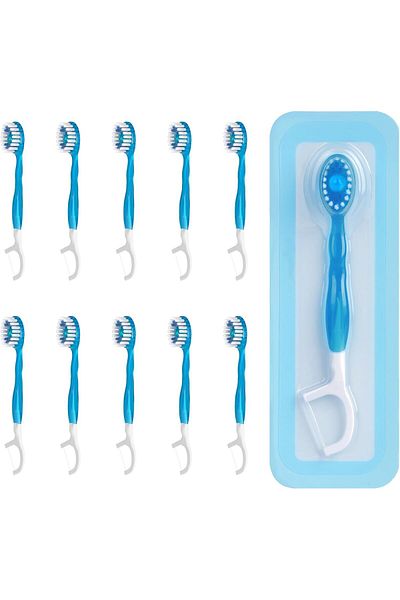 COOYA Disposable Dental Floss, 10 Pack Mini Travel Toothbrushes, 5 in 1 Mini Brush