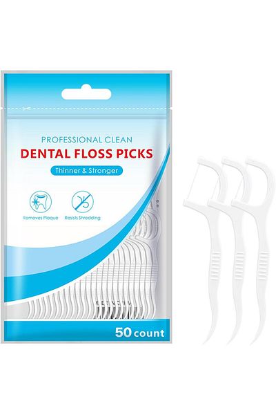 COOYA Dental Floss, 50 Pcs Dental Floss Toothpick, Tooth Picks, Floss Picks, Teeth Cleaning, White