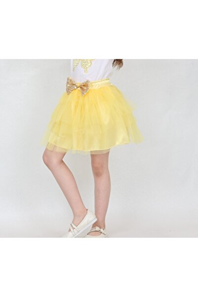 Çello mello Kız Çocuk Beli Lastikli İnci Detaylı Fiyonklu Tül Kloş Tütü Etek 23 Nisan 29 Ekim 10 Kasım Gösteri