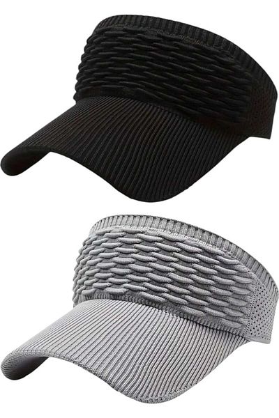 Mood Agenda Women's Knitted Textured Uv Protection Summer Visor Hat Set of 2