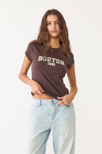 Stradivarius Fitted Boston print T-shirt
