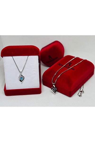 AstoriaSilver Sevgiliye Eşe Anneye Hediye(KIRMIZI KADİFE KUTUSUNDA) 925 Ayar Gümüş Taşlı Kalp Kolye