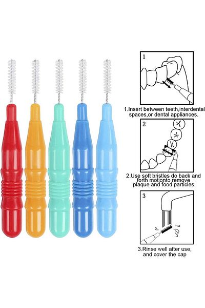 COOYA Tooth Gap Brush, 50 Pcs of Toothpick Floss Head, Colored Tooth Gap Brush 0.7-1.2mm Cleaning Brush