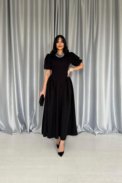 JANES Rochie cu mâneci cu balon cu fustă neagră