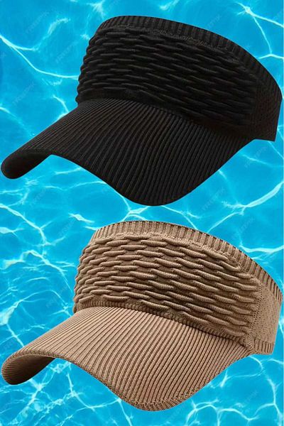 Uniquetrenders Women's Knitted Textured Uv Protection Summer Visor Hat Set of 2