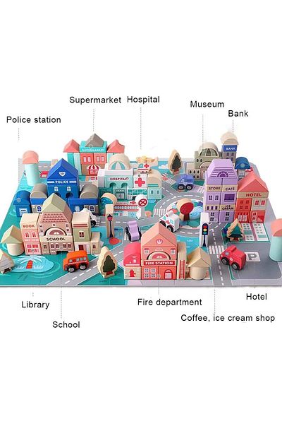 COOYA Wooden Building Blocks Set,115pcs City Construction Stacker Stacking, Preschool Learning Educational