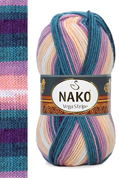 NAKO خيوط الحياكة اليدوية من الأكريليك الفاخر من Vega Stripe رقم: 82416