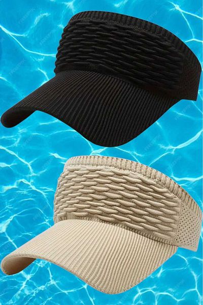 Uniquetrenders Women's Knitted Textured Uv Protection Summer Visor Hat Set of 2