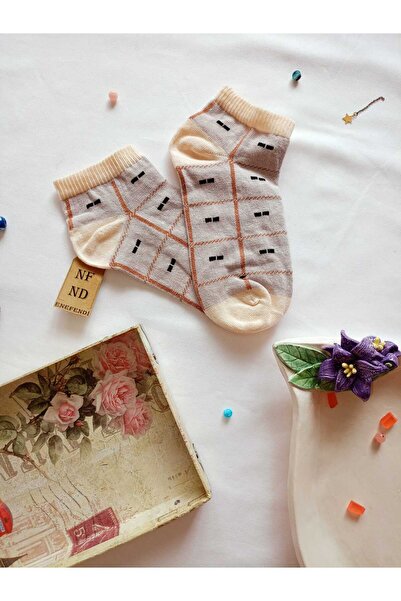 ENEFENDİ 3 чифта памучни чорапи, без шев на пръстите, къс маншет, дамски чорапи с шарки, размер 36-40, кремаво-бял цвят