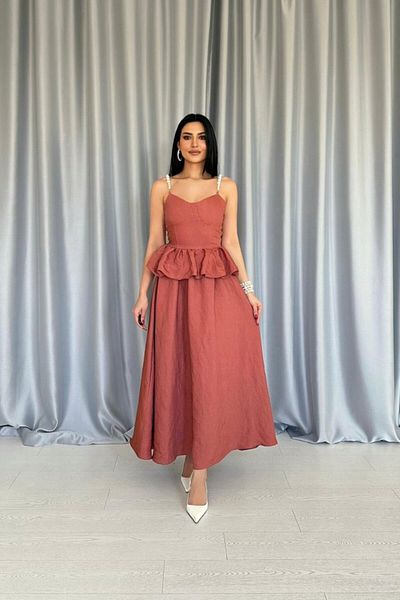 Simala Moccah Waist Gathered Pearl Strap Long Dress
