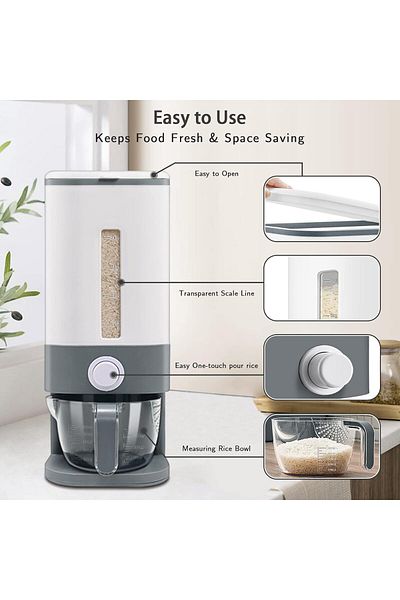 COOYA Rice Dispenser, with Measuring Cup, 25 Lbs Airtight Moisture Proof Storage for Rice, Corn, Soybean