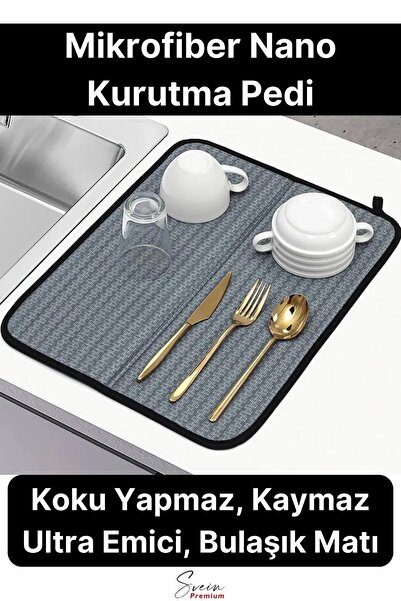 Countertop Microfiber Dish Mat Odorless Anti-Slip Ultra Absorbent Nanodrying Pad Cover 45x35 cm