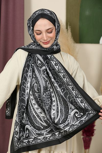 aldyoo Retro Ethnic Pattern Cotton Viscose Shawl Black