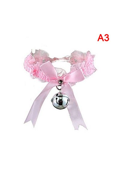 KvJJL Pink New Adjustable Lace Choker With Bell Sweet Cute Gothic Choker Necklaces Collar For Women Girls