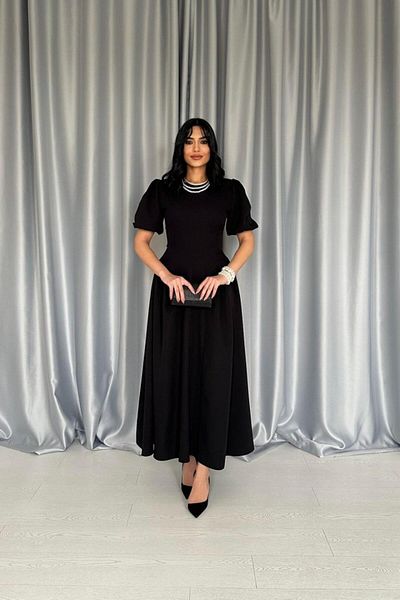 JANES Rochie cu mâneci cu balon cu fustă neagră