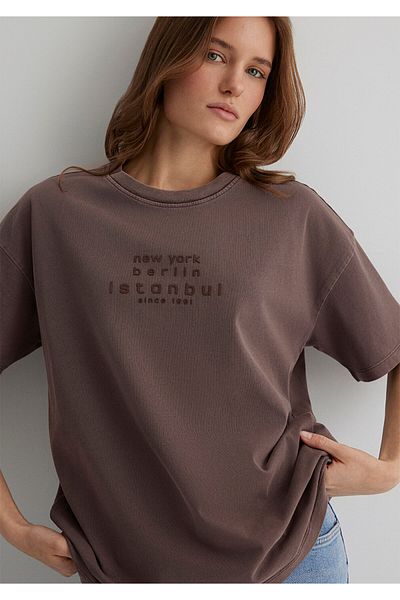 Mavi Τυπωμένο καφέ T-Shirt Loose Fit / Loose Relaxed Fit 1613141 -70383