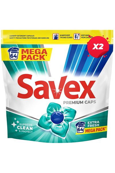 SAVEX X2 - SAVEX DETERGENT SUPER CAPS 64 PIECES EXTRA FRESH