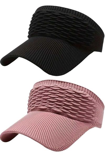 Uniquetrenders Women's Knitted Textured Uv Protection Summer Visor Hat Set of 2